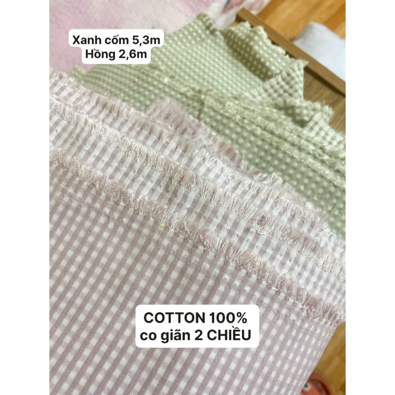 Vải xuất dư Cotton co giãn 2 chiều caro hồng baby 2,6m 393212