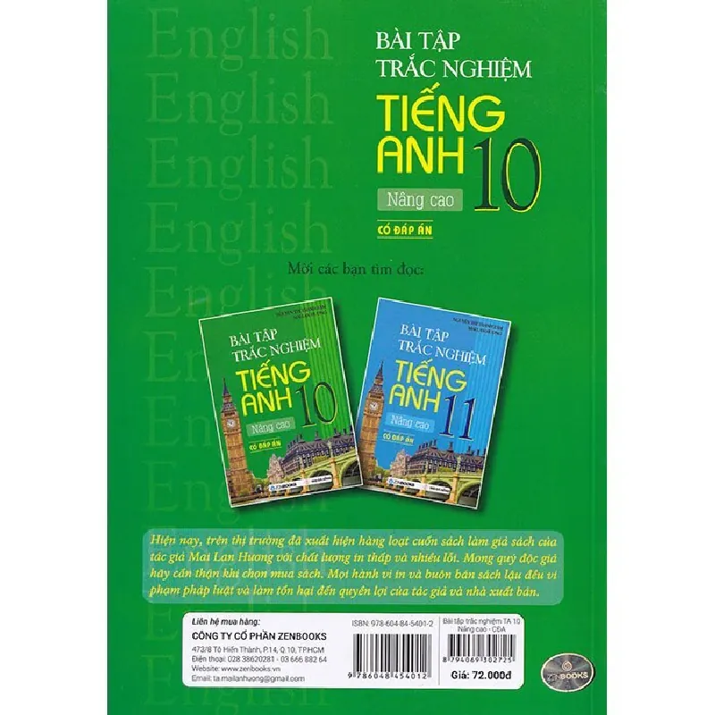 Bài Tập Trắc Nghiệm Tiếng Anh 10 Nâng Cao (Có Đáp Án) - Mai Lan Hương, Nguyễn Thị Thanh Tâm 288713