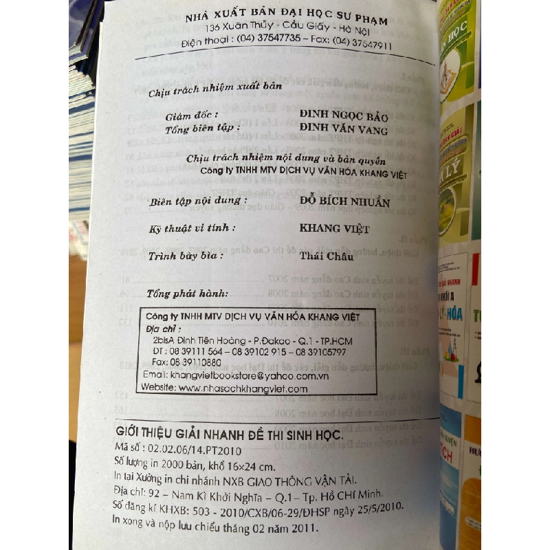 Giới Thiệu Giải Nhanh Đề Thi Sinh Học - Tạ Thị Thủy, Ngô Thanh Xuân 2011 Tham khảo - luyện thi VAVO-AK2ST1 935883