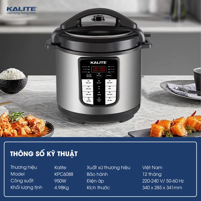 ⚡ Nồi Áp Suất Điện Đa Năng Kalite KPC6088 – Hầm Nhừ, Nấu Nhanh, Giữ Trọn Dinh Dưỡng! 🍲 595808