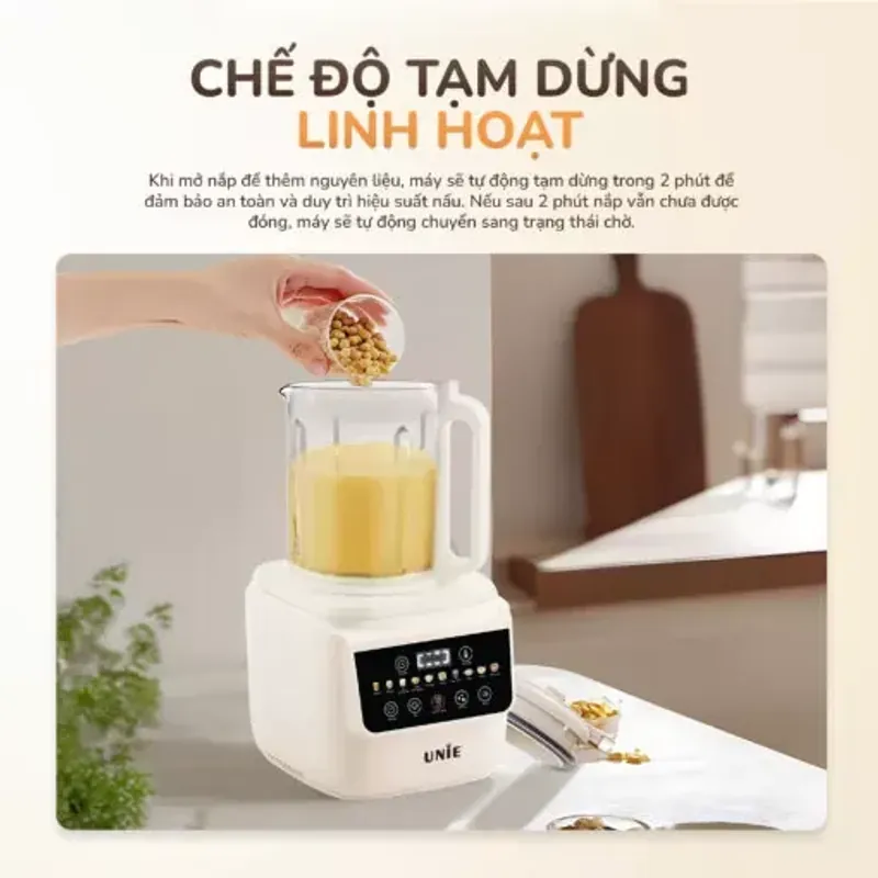 Máy làm sữa hạt UNIE UCB15 1.5L giảm ồn 30%, 10 chức năng nấu, xay nấu tự động thông minh 578098
