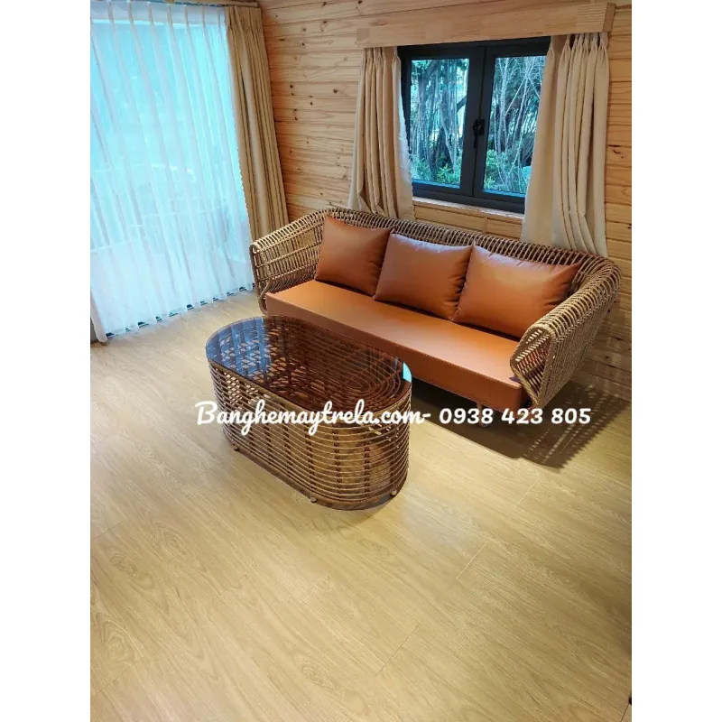 Bàn ghế sofa tổ yến mây nhựa phòng khách 746377