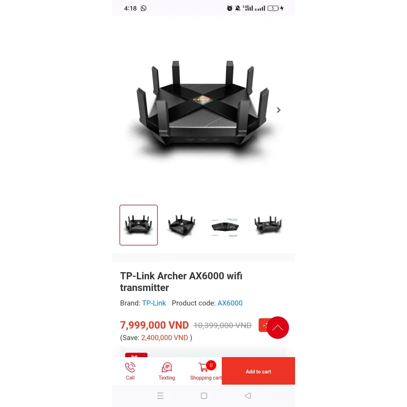 Router WiFi TP-Link Archer AX6000 cùng phụ kiện chính hãng 593292