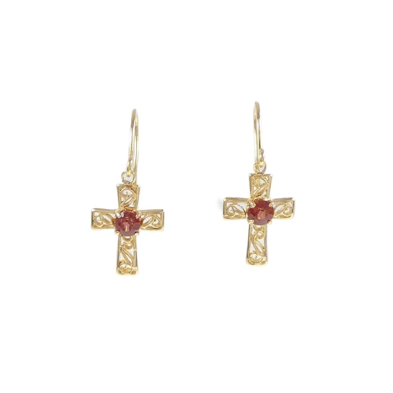 K18YG Cross Garnet Bông Tai - Hàng hiệu Chính hãng 870993