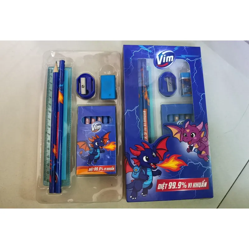 [Bộ dụng cụ học tập Vim] Thước kẻ - bút chì - tẩy - gọt bút chì - bút màu sáp  996188