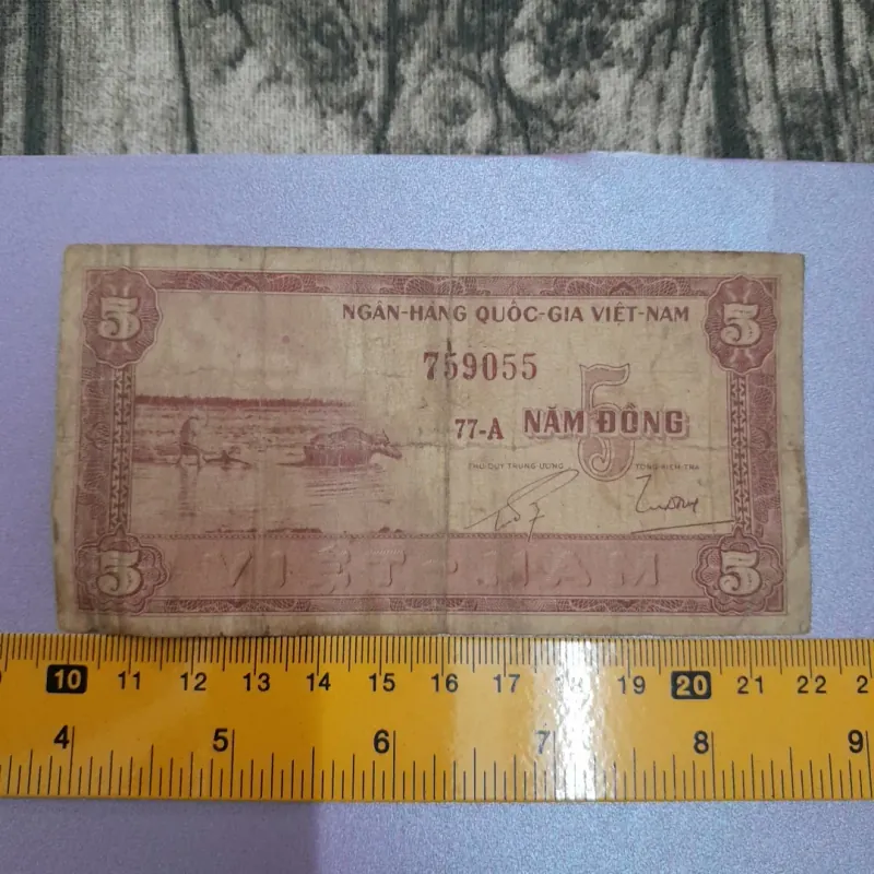Tờ tiền 5 Đồng - Ngân hàng QGVN số series 759055 748753