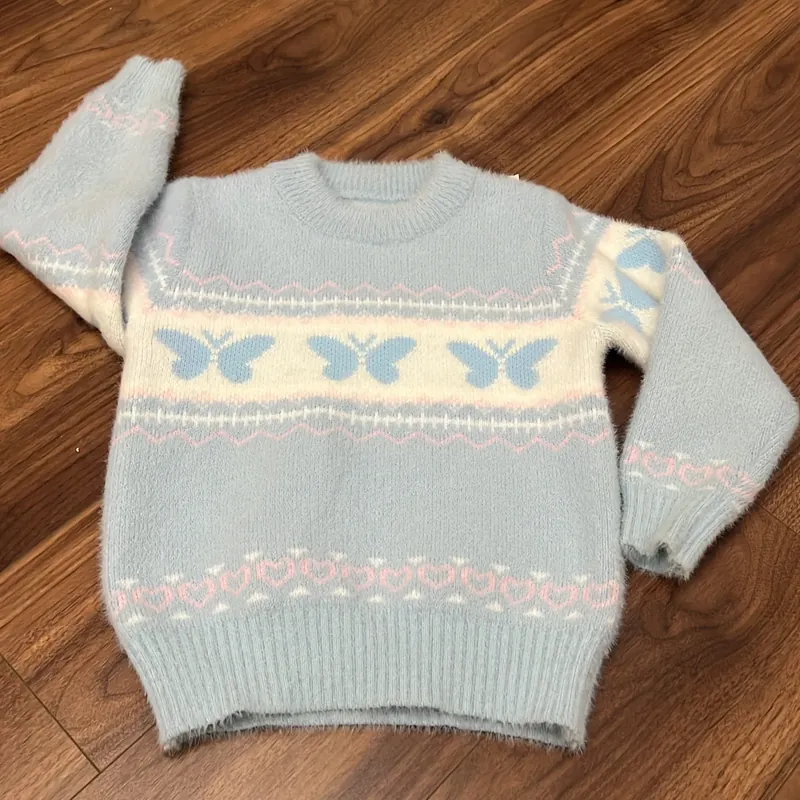 Áo len lông bé gái CN size 140 màu xanh nhạt ít mặc 689516