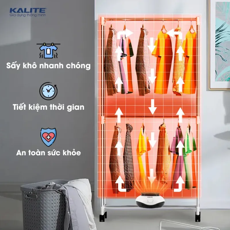 Tủ sấy quần áo KALITE KL6880 sấy khô nhanh diệt vi khuẩn chính hãng màu xanh mới 100% 572062