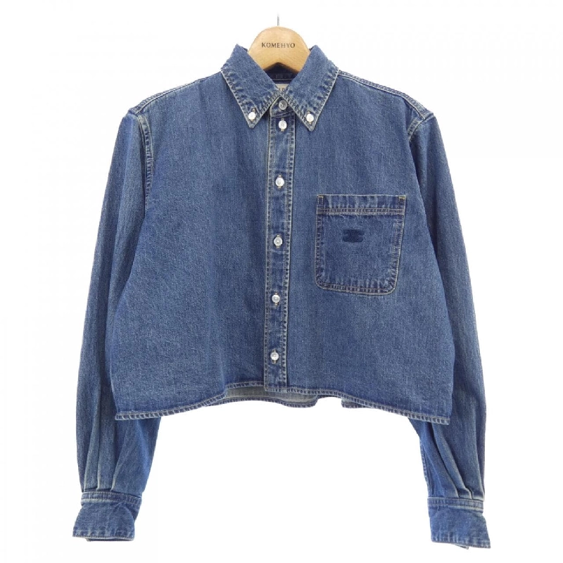 Áo sơ mi cropped denim wash đại dương liên minh CELINE 628462