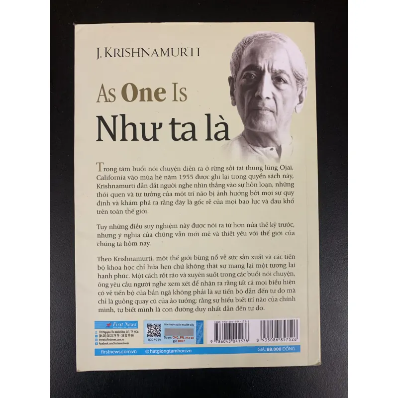 (Sách cũ) J.KRISHNAMURTI - Như ta là: Giải thoát tâm trí khỏi mọi sự quy định. 929135