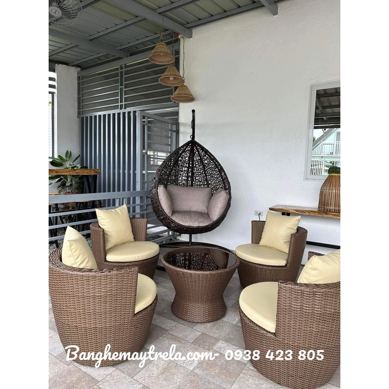 Bàn ghế mây nhựa sân thượng 519966