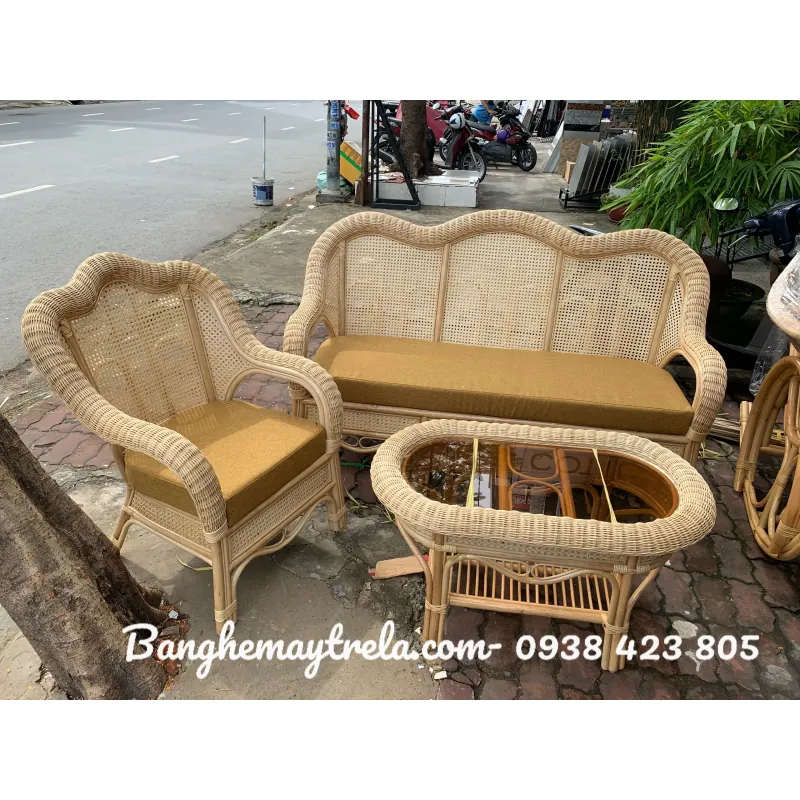 Bàn ghế sofa mât kết hợp lưới mây mắt cáo 719001