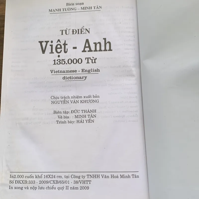 Từ điển Việt -Anh, 135 ngàn từ, Viện ngôn ngữ, in năm 2009 1026805