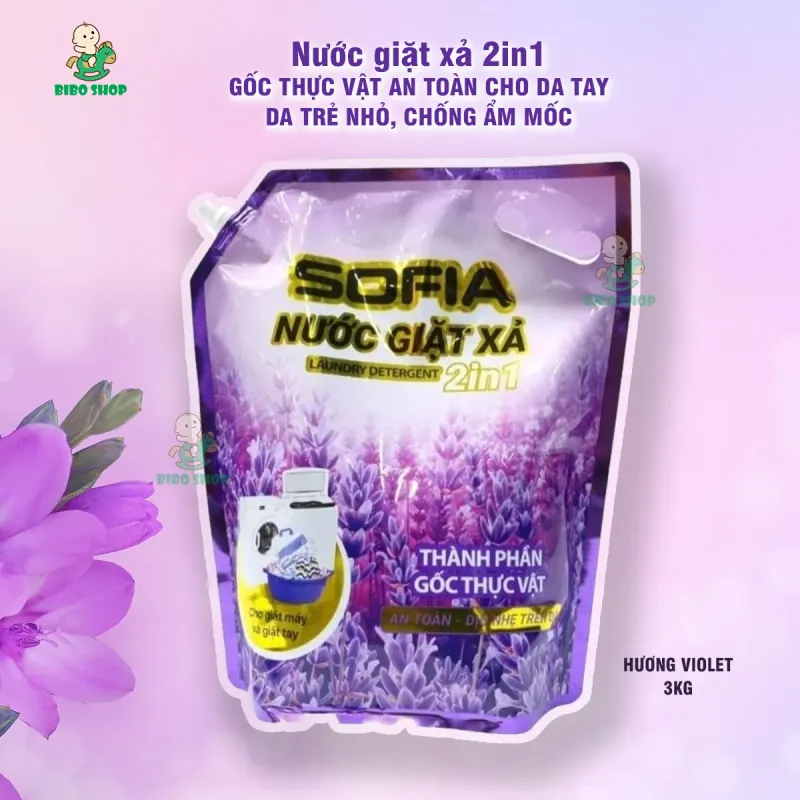 Nước giặt xả 2in1 3kg | GỐC THỰC VẬT AN TOÀN DA TAY, DA TRẺ NHỎ, CHỐNG ẨM MỐC (loại túi) 553597