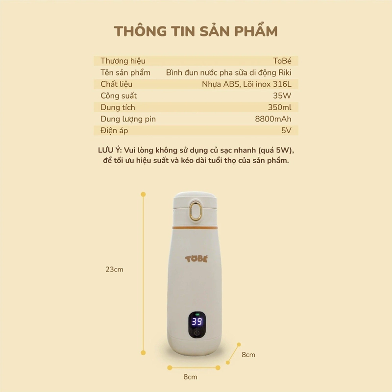 Bình đun nước pha sữa di động cầm tay Riki Tobé 366723