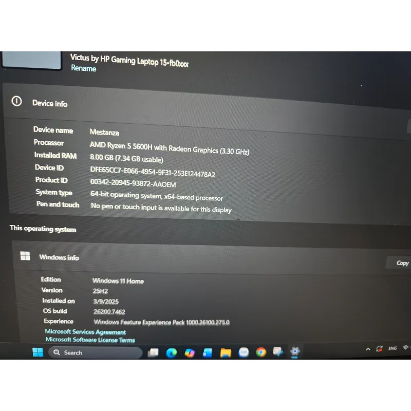 Laptop Gaming Victus HP AMD Ryzen 5 5600H 8GB DDR4 512GB SSD 801052