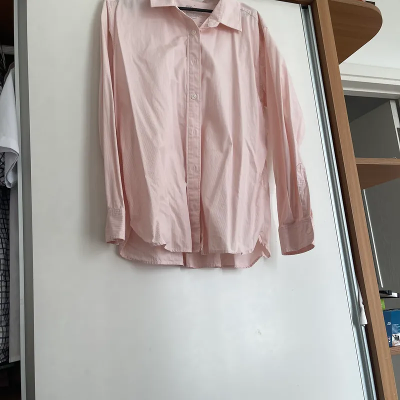 Áo sơ mi Muji mài hồng pastel, sz S form rộng 564566