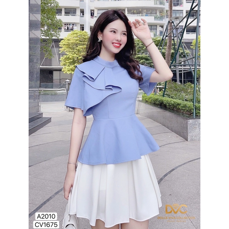 Áo peplum xanh công sở 405934