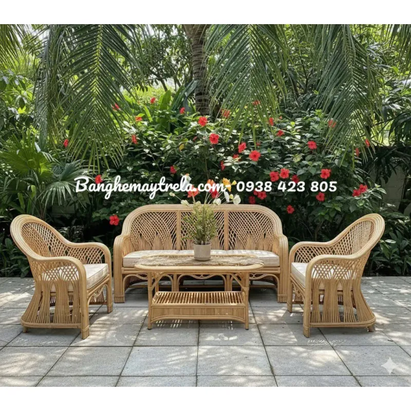 Bàn ghế mây tự nhiên cây đóng 735223