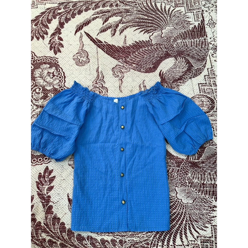 Áo kiểu bẹt vai size M xanh  463311