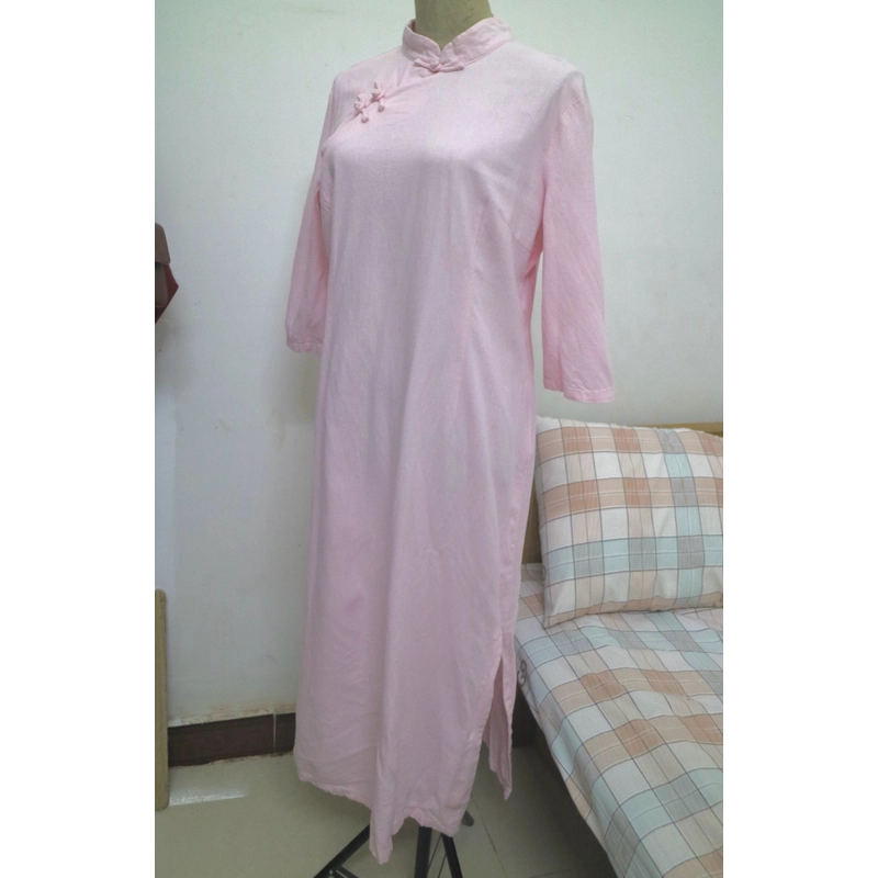 Sườn xám hồng phấm vài linen size L 301130