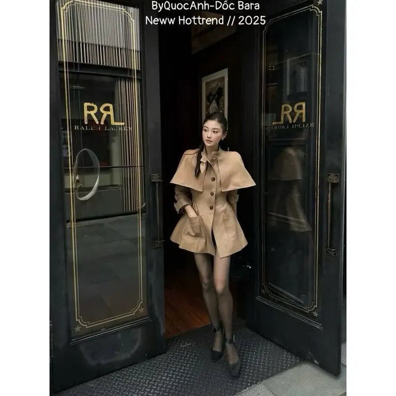 Set mangto kaki dài tay chun eo túi trước kèm choàng rời 720126