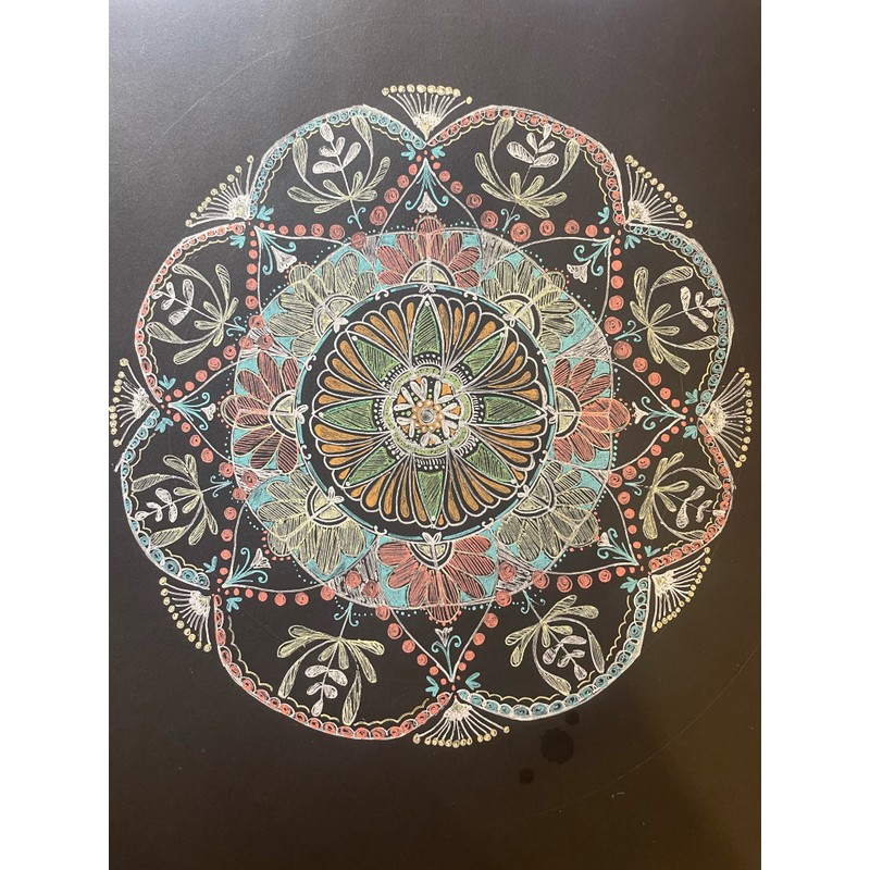 Tranh Mandala trang trí vẽ tay size A4 nền đen 142271