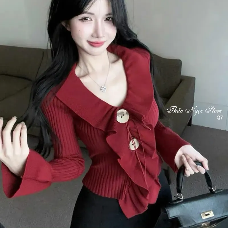 Áo len tay loe nút gỗ hàng quảng châu 733569