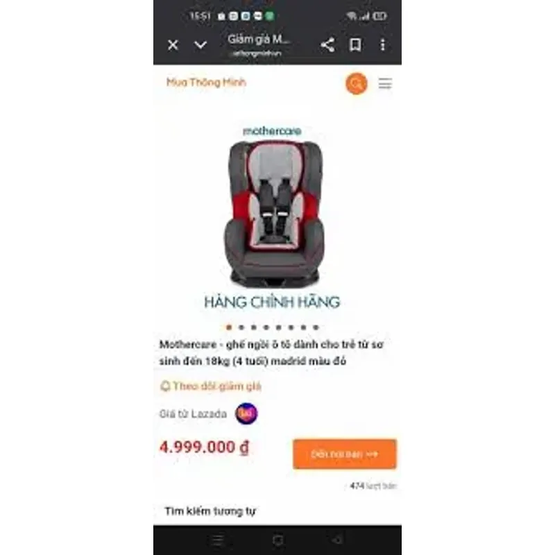 Ghế Ngồi Ô tô trẻ em Mothercare An Toàn Đẹp Đạt Chuẩn 934157