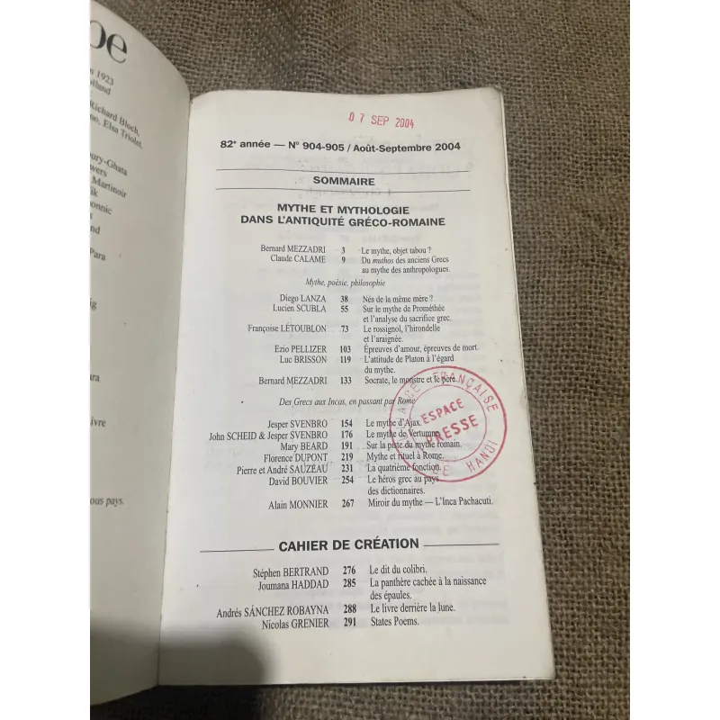 europe revue littéraire mensuelle MYTHE ET MYTHOLOGIE DANS L'ANTIQUITE GRECO-ROMAINE 747297