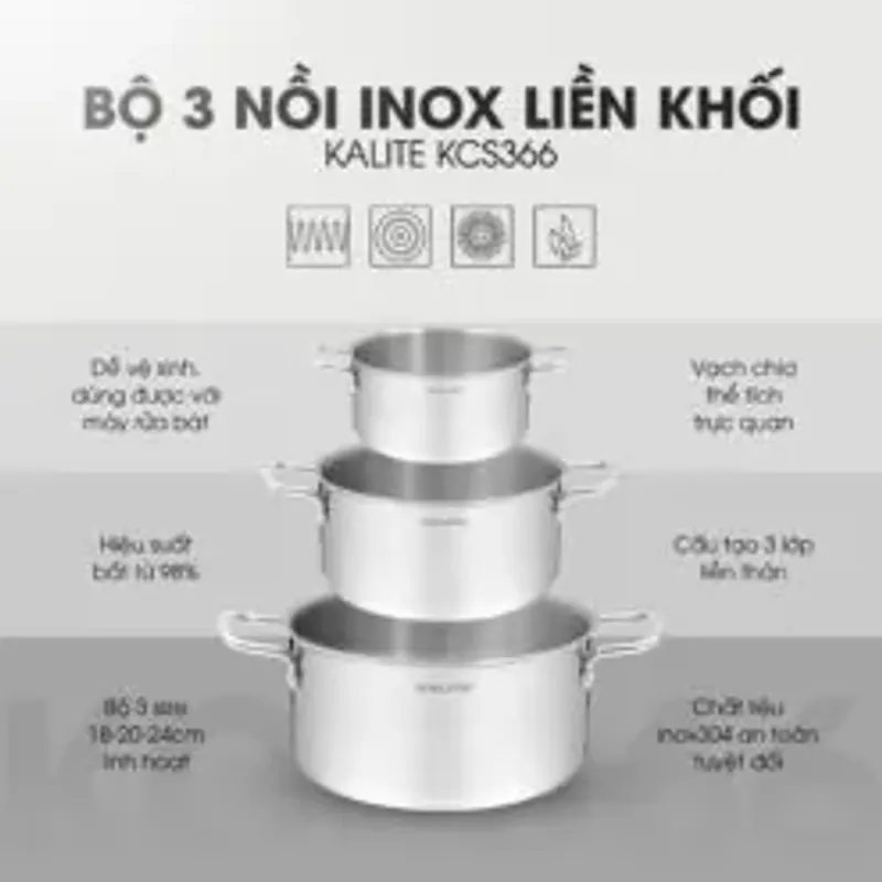 🍳 KALITE KCS366 – Bộ nồi inox liền khối cao cấp cho gia đình hiện đại 751307