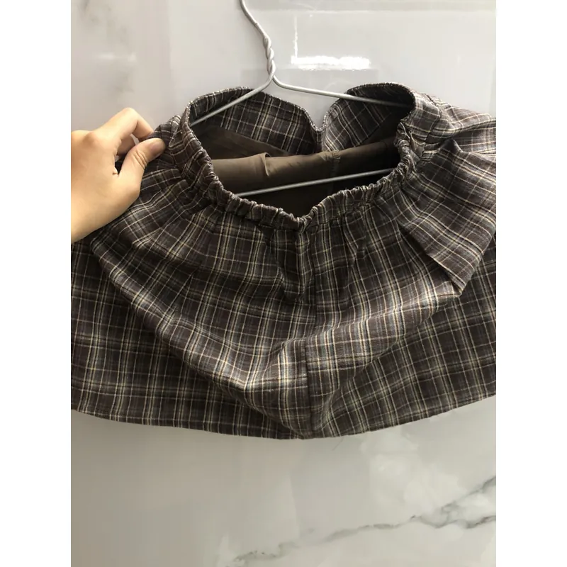 Set áo yếm ORLA dáng xòe kèm chân váy caro chữ A  731294