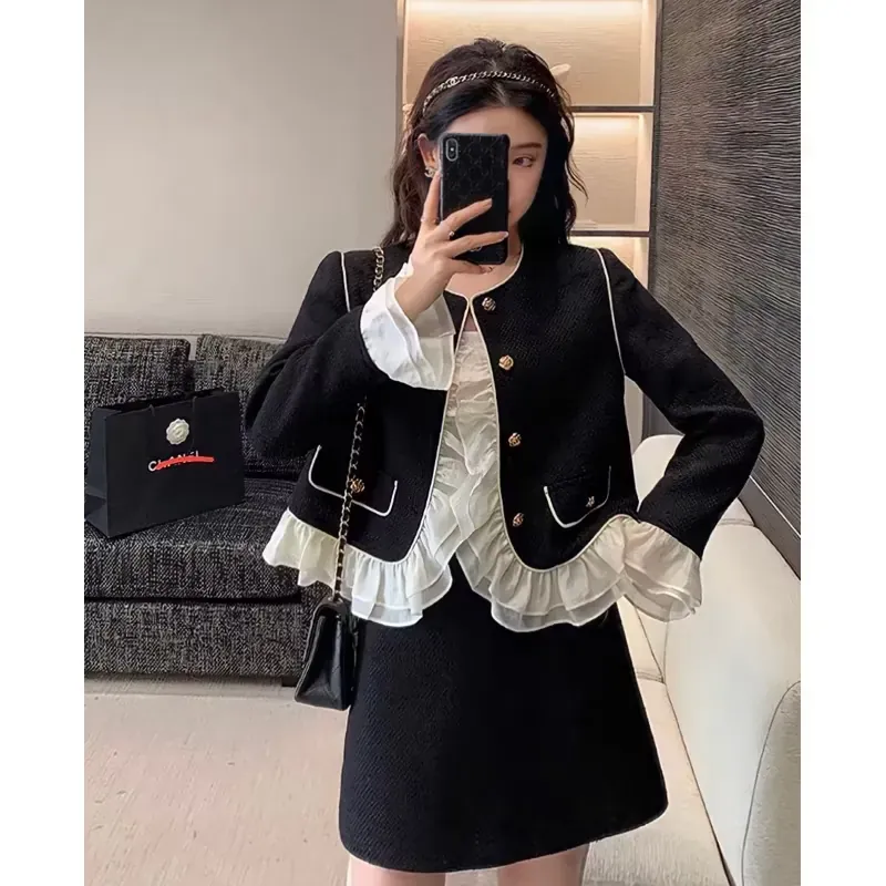 Áo khoác tweet dài tay có viền tơ - Phong cách sang chảnh Hàn Quốc (2 mảnh) 711518