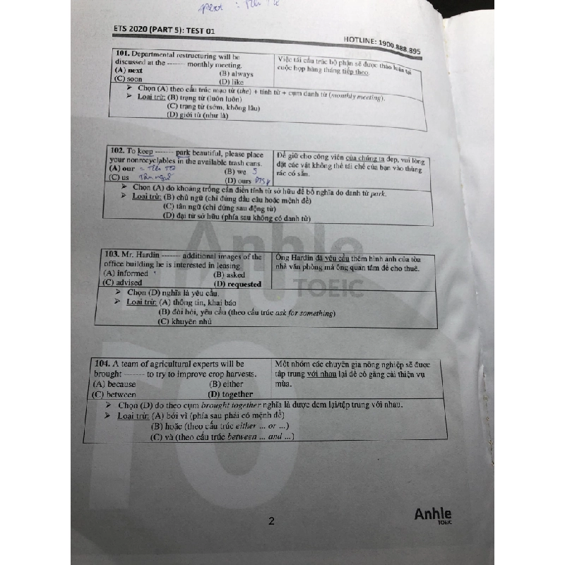 Giải chi tiết đề thi Toeic part 5 est 2020 mới 80% ghi , highlight HPB2808 HỌC NGOẠI NGỮ 350360