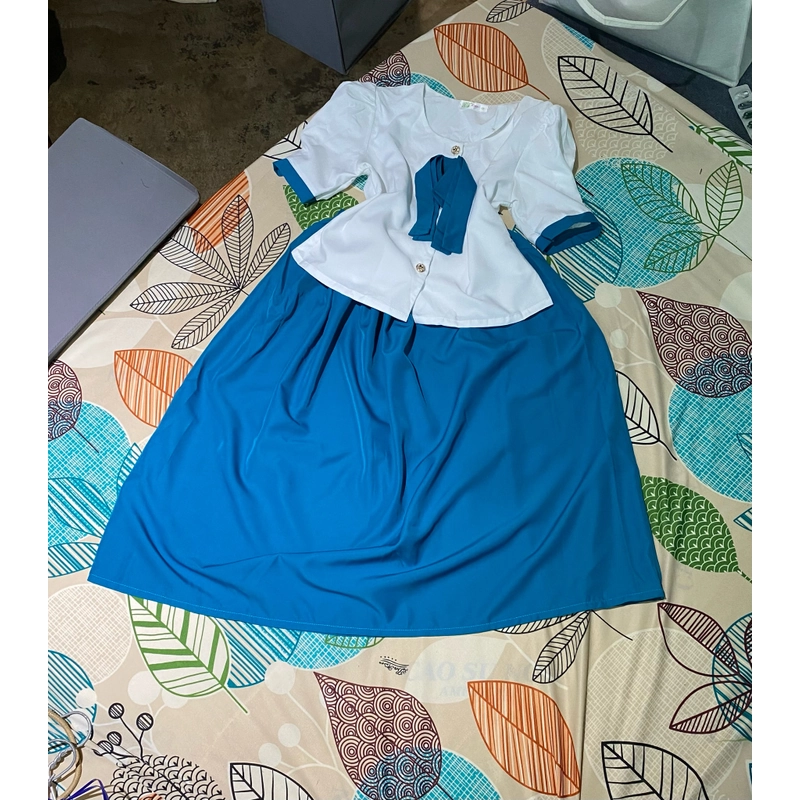 Áo váy màu trắng xanh vải size s  509287