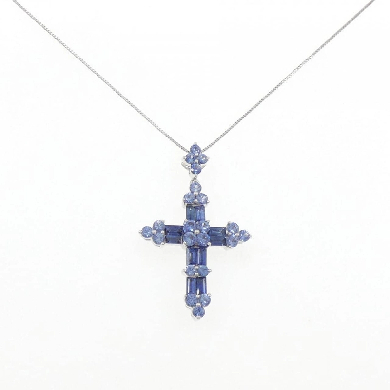 K18WG Đan Chéo × Hoa Sapphire Dây Chuyền 2.10CT - Hàng hiệu Chính hãng 846488