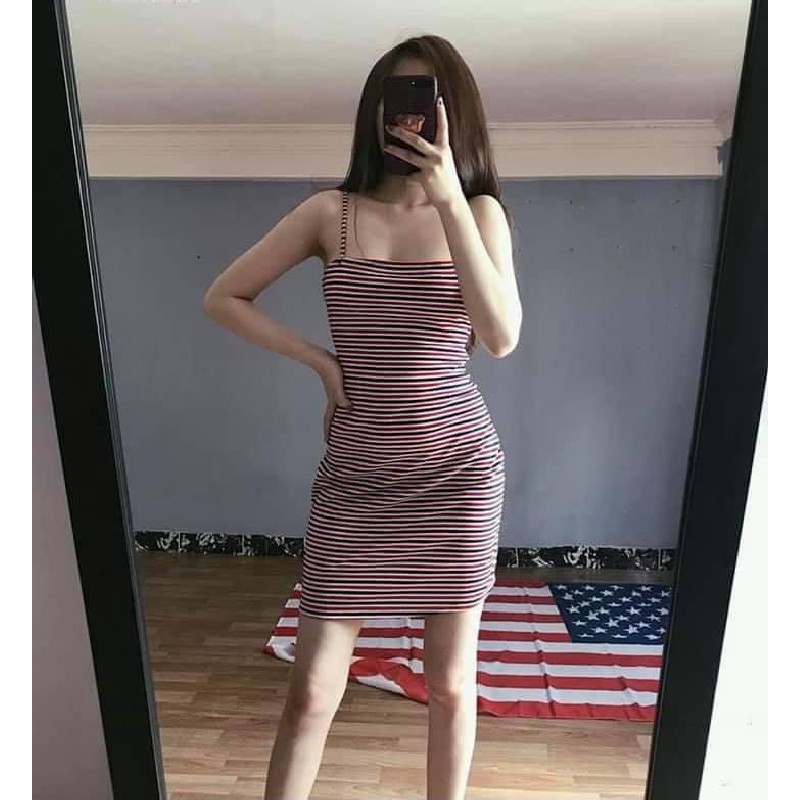 Đầm nữ body sọc hở lưng 8876