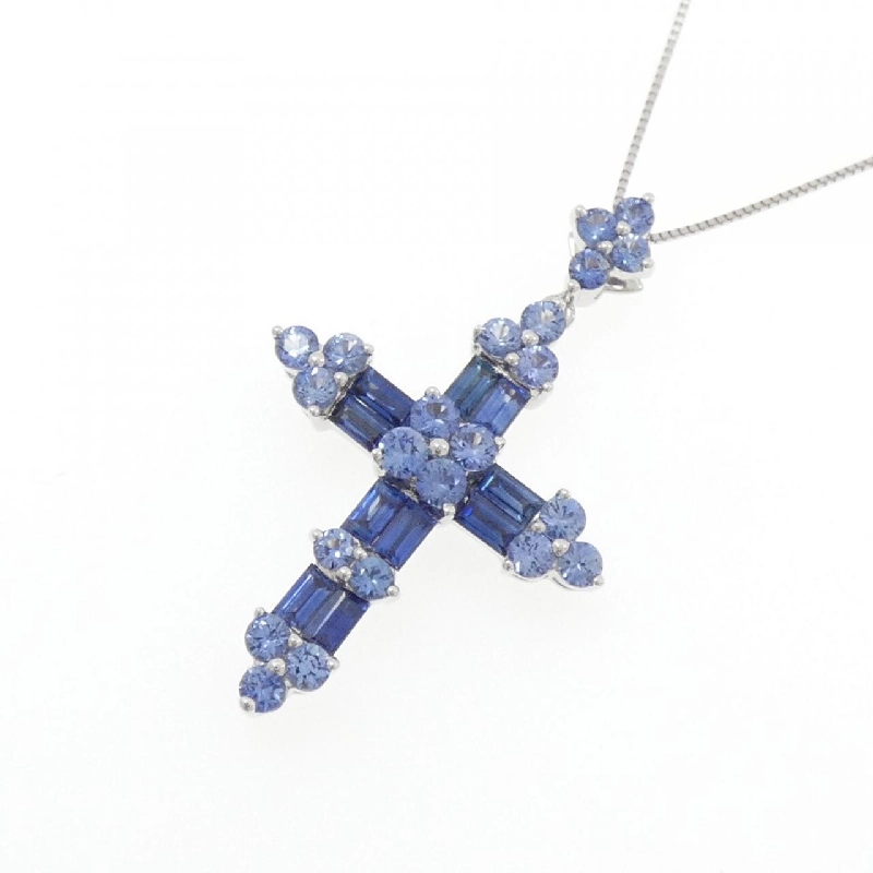 K18WG Đan Chéo × Hoa Sapphire Dây Chuyền 2.10CT - Hàng hiệu Chính hãng 846488