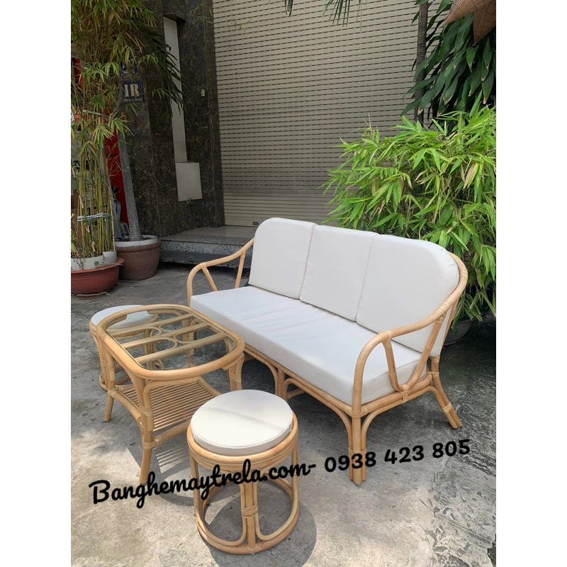 Bàn ghế mây phòng khách lưng V đơn giản 452327