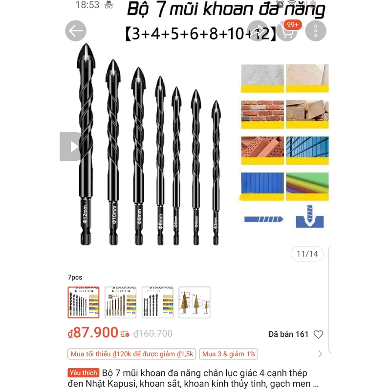 Bộ 7 mũi khoan đa năng chân lục giác 477256