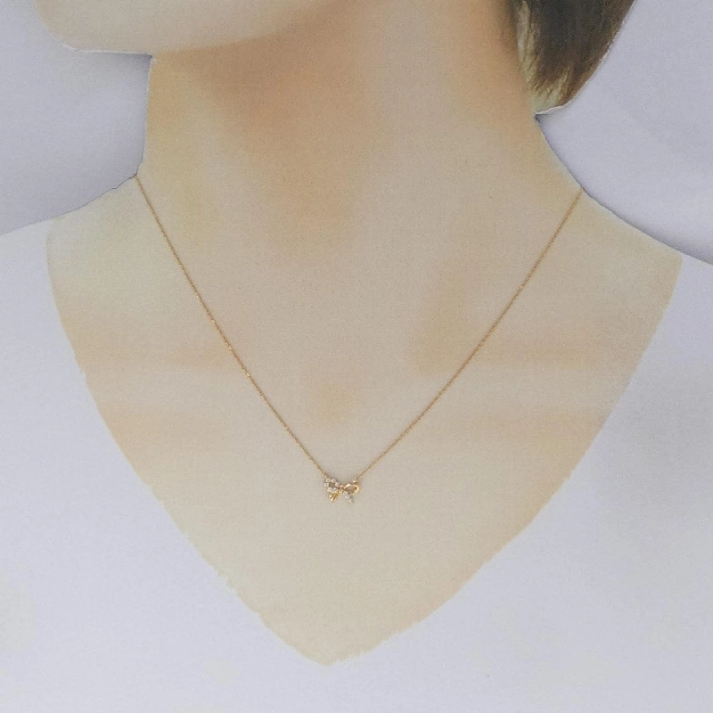 K18PG Dây chuyền kim cương hình ruy băng 0.05CT - Hàng hiệu Chính hãng 862553