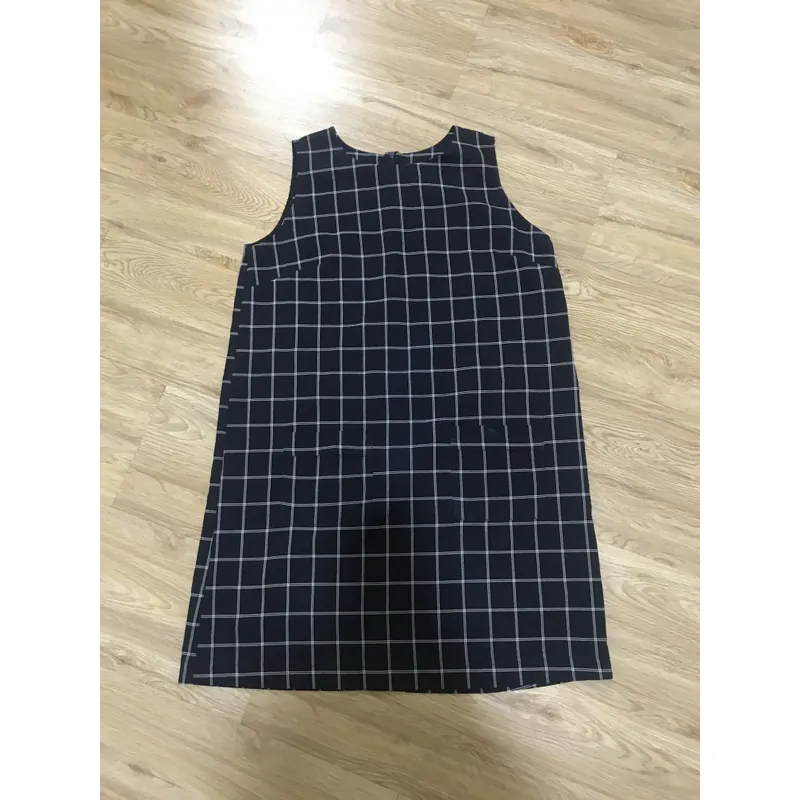 Đầm suông nữ caro xanh đen 719273