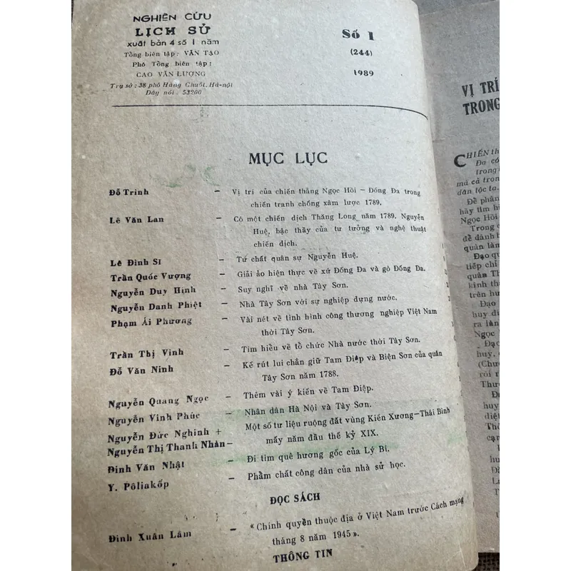 Nghiên cứu lịch sử - số 1-1989 - khổ lớn - Ngọc Hồi Đống Đa 679721