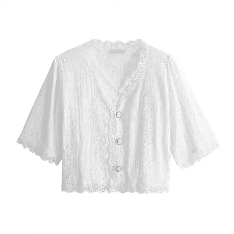 ÁO SƠ MI NGẮN TAY CỔ CHỮ V DÁNG RỘNG DÀNH CHO NỮ SIZE L 791315