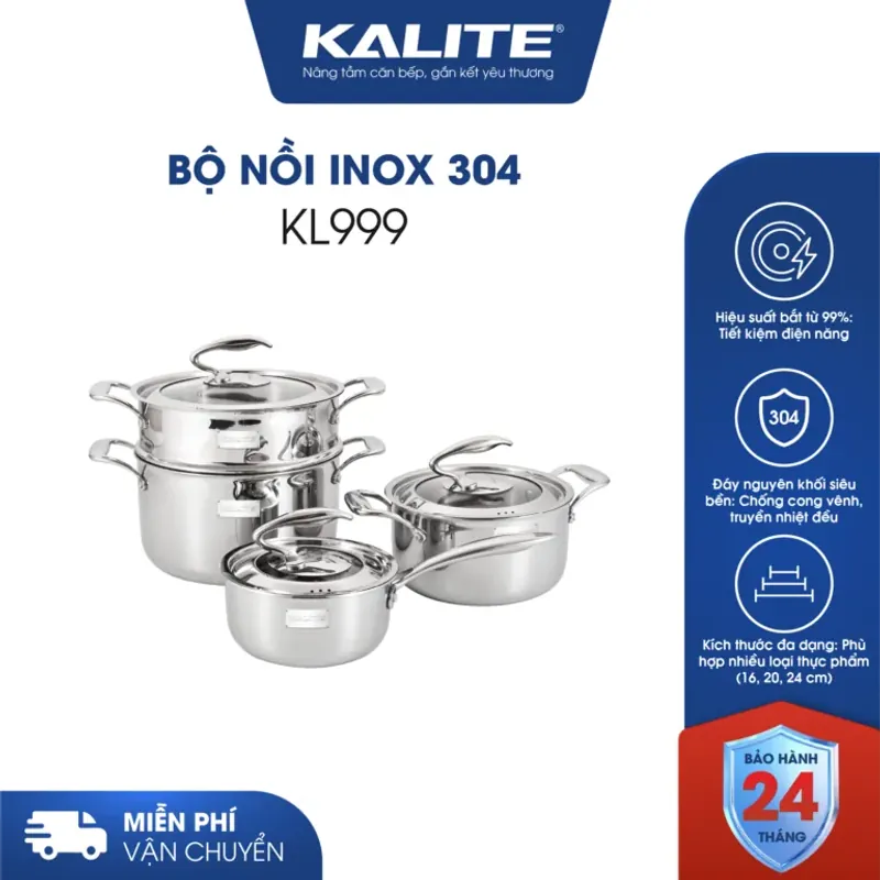 🍲 Kalite KL999 – Bộ nồi inox nguyên khối TRIPRO 304, siêu bền, nấu nhanh! 714846
