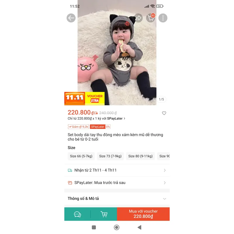 Áo liền quần vải mềm mại họa tiết hoạt hình 607392