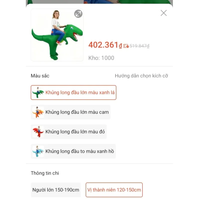 Áo phao bơm hơi hình khủng long 791099