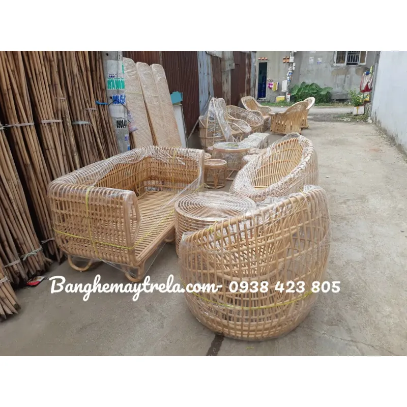 Bàn ghế sofa trứng mây tre đan 593734