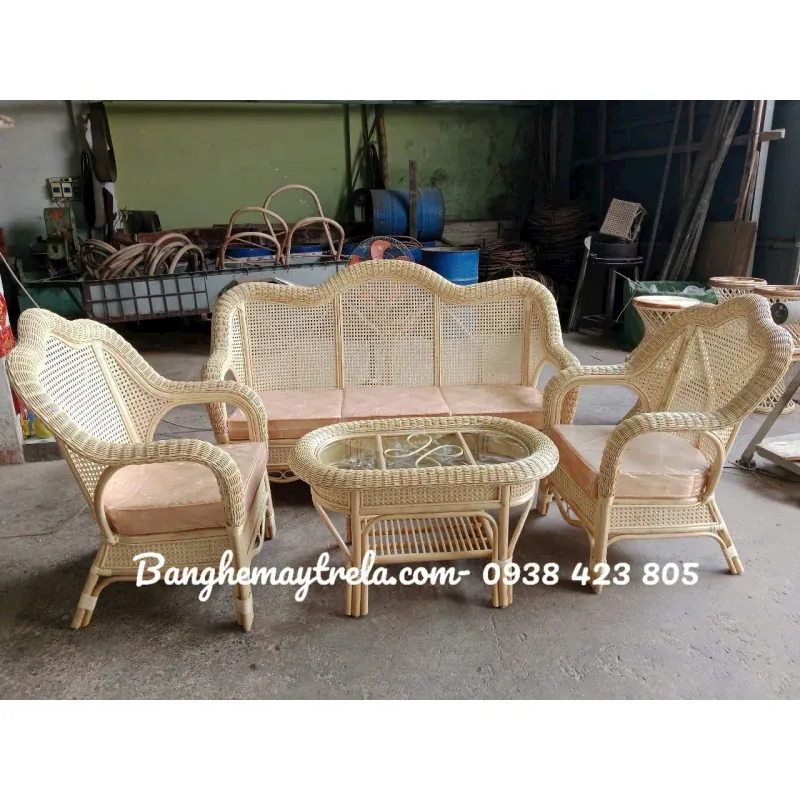 Bàn ghế sofa mây lưới mắt cáo 559688