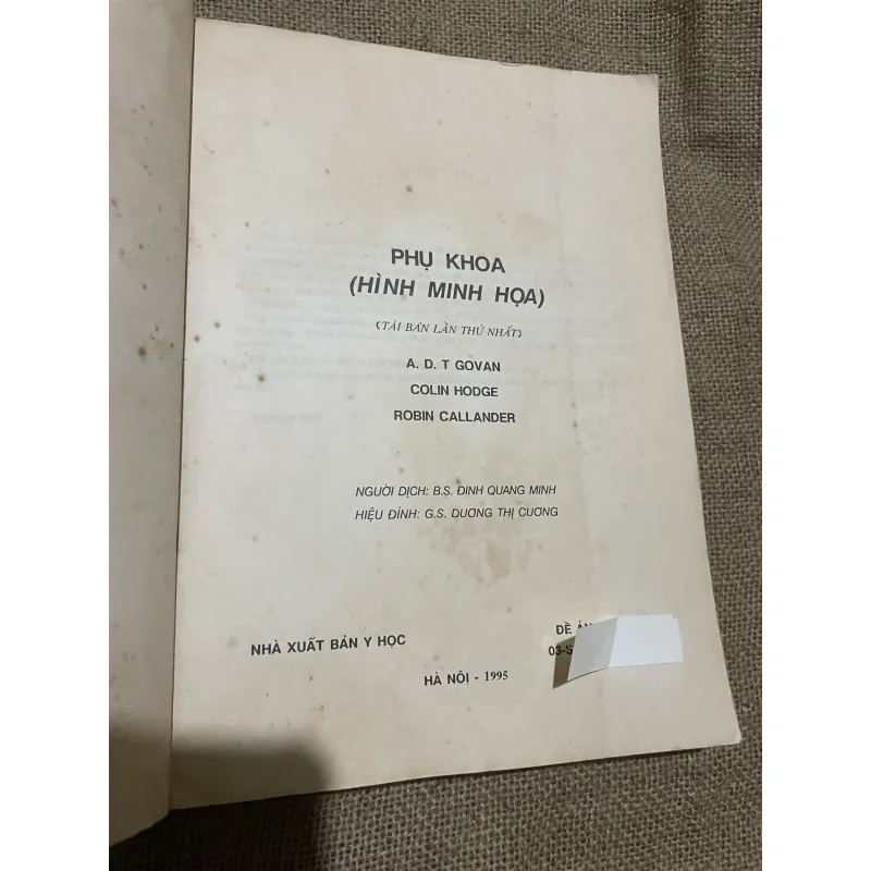 PHỤ KHOA HÌNH MİNH HỌA, A.D.T.Govan,C.Hodge-R.Callander, 1995 569822